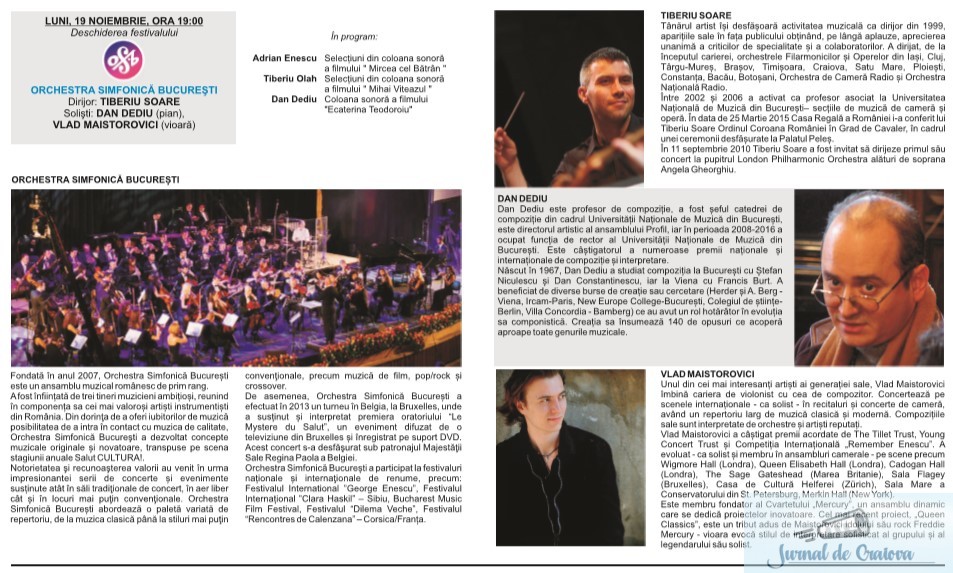 Filarmonica Oltenia Craiova : DE ASTAZI INCEPE FESTIVALUL INTERNATIONAL „CRAIOVA MUZICALA” Editia 45 Romaneasca (19 noiembrie – 1 decembrie 2018) 2