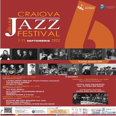Craiova Jazz Festival, ediţia a VI-a, la Filarmonica „Oltenia” 7 - 11 septembrie 2022